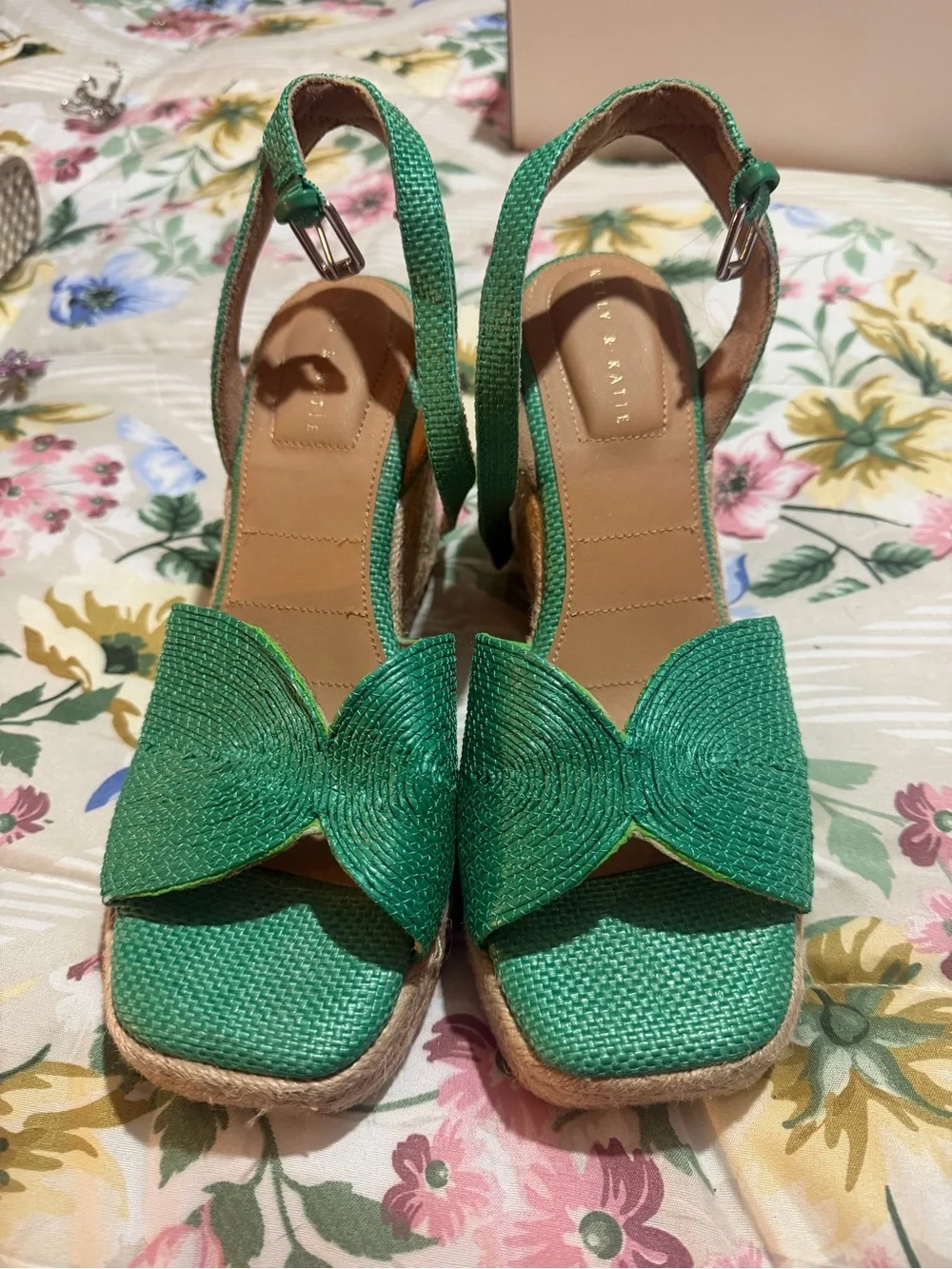 Kelly & Katie Green Espadrille Wedge Sandals with Ankle Strap